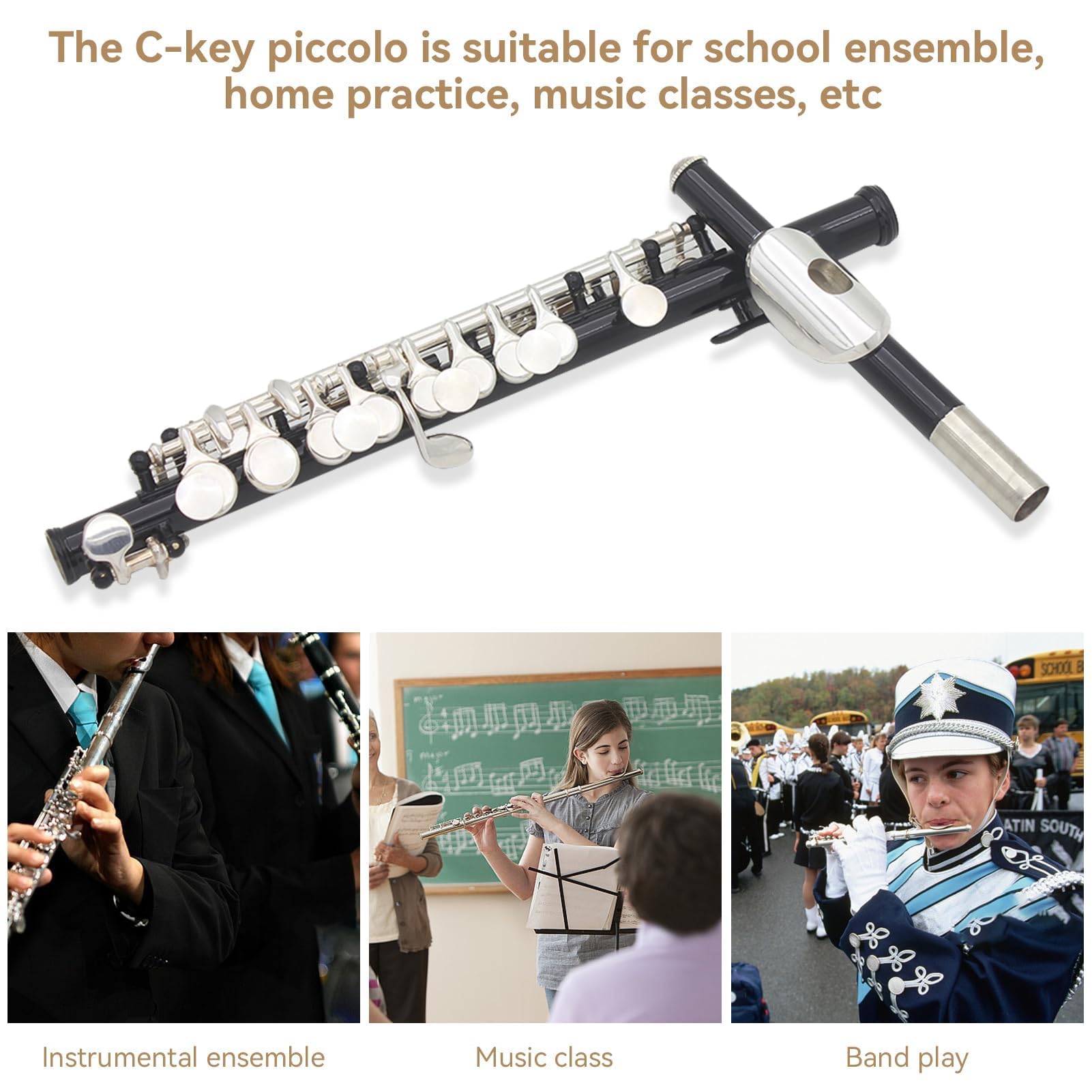 C Flute Piccoloflöte Edelstahl Schülerflöte Piccoloflöte Kupfer Instrument C Querflöte Piccolo Vernickelt Querflöte Flöte Set mit PU Lederbox Reinigungstuch Stab für Anfänger Übungen Geschenk