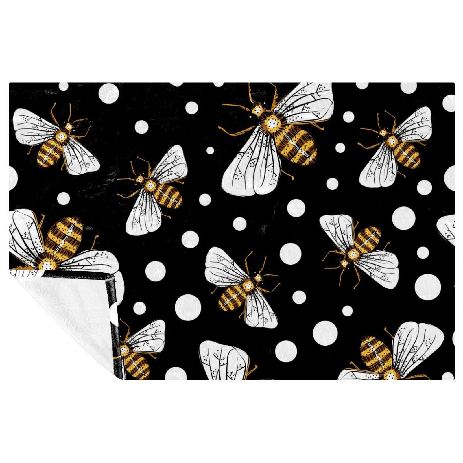 Couverture chaude lit et canapé plaid motif abeilles noir 150 x 100 cm