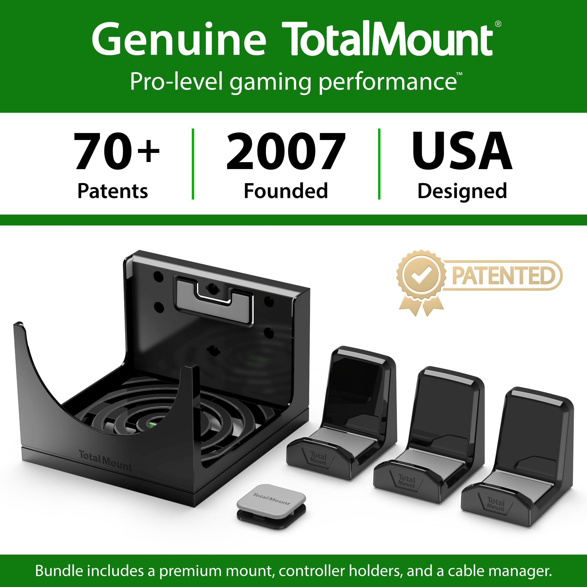 TotalMount Soporte de Pared para Xbox Series X – Monta Xbox Series X en una Pared por tu televisor (Paquete Grande: Soporte de Pared y 3 Soportes de Controlador)