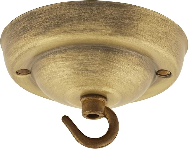 ElekTek 108mm Diameter Ceiling Rose with Hook Metallic Finishes Powder Coated Colours for Pendant Light Fittings and Chandeliers Antique Brass