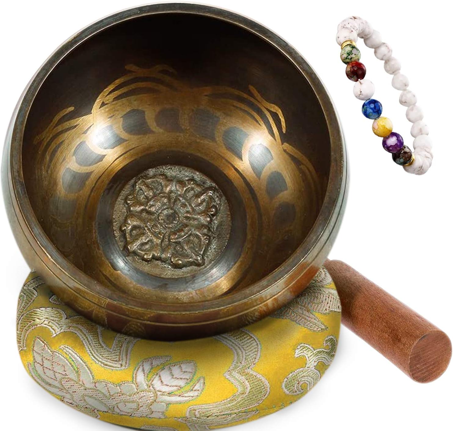 Tibetan Singing Bowl Set Small 8.5 cm with Chakra Bracelet & Clapper & Singing Bowl Cushion from Nepal Singing Bowl for Meditation School Yoga Relaxation