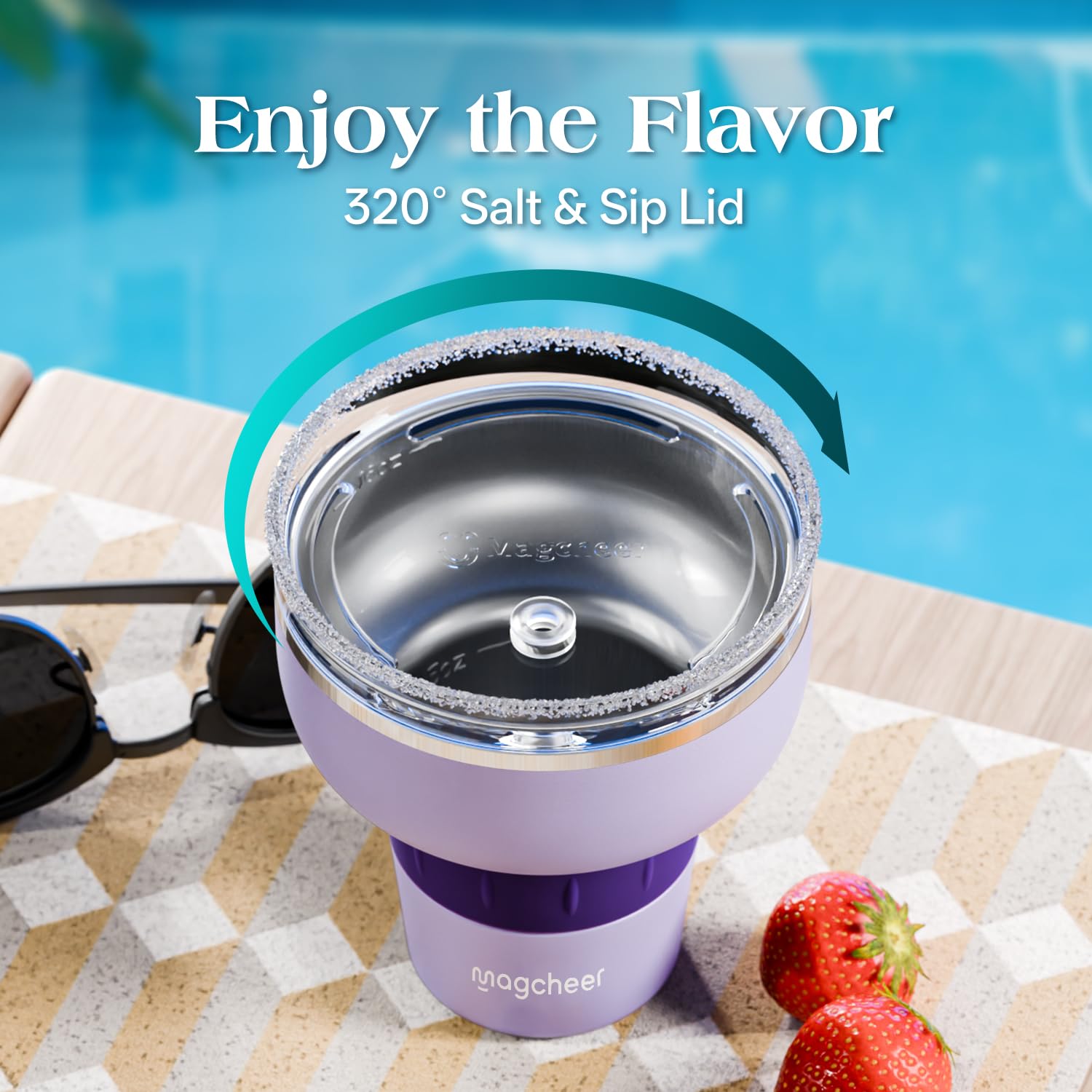 magcheer 473ml Verre Margarita Isotherme avec Couvercle 320° et Paille Tritan | Verre Inox a Cocktail | Gobelet Empilable | Cadeau Femmes et Hommes | Fêtes de Piscine et Voyages(Violet)