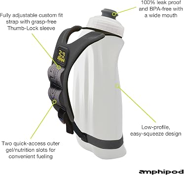 Amphipod Hydraform Ergo Minimalist Handheld Water Bottle, BPA-Free Hydration Pack for Ultra-Running, Marathons & Walking - Charcoal/Clear (16 oz.)