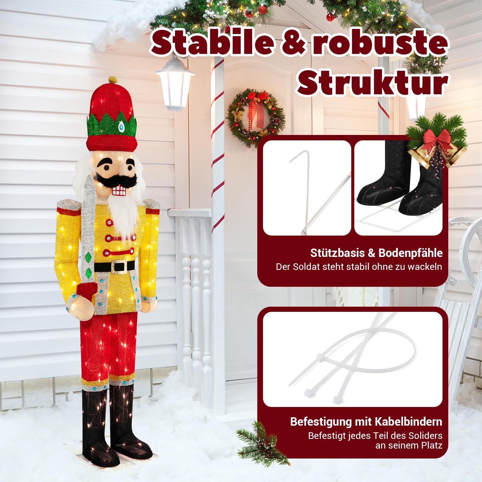 COSTWAY Weihnachten Nussknacker Figur groß, beleuchtete Weihnachtsdeko XXL, 166 cm Weihnachtsfigur mit LED-Lichtern, Weihnachtsdekoration, Weihnachtsbeleuchtung für außen und innen