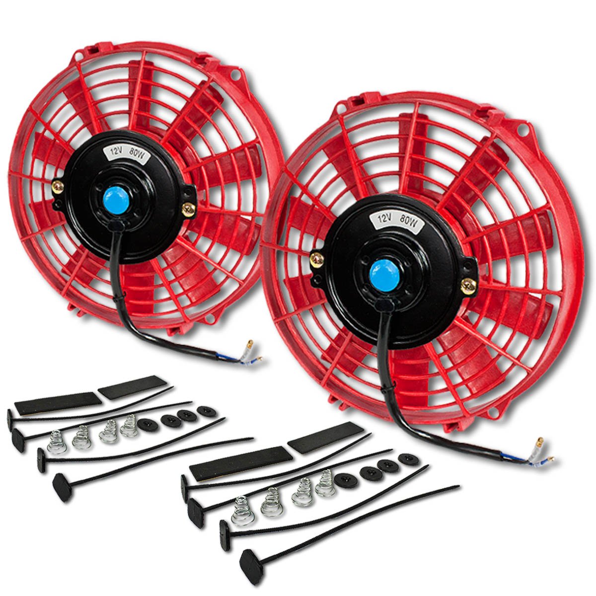 DNA MOTORING 9 Inch Electric Cooling Slim Radiator Fan with Mount Kit, Red