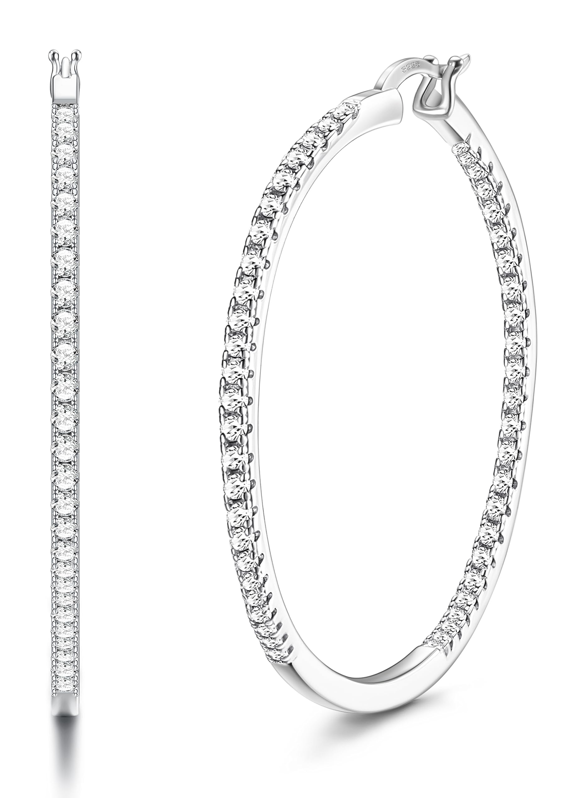 JeweBella Grandes Aros Plata Mujer Pendientes Aro Mujer Plata e Ley 925 Aguja Hipoalergénicos Zirconia Cúbica Brillante Pendientes de Aro Plata para Mujer Diámetro: 40MM