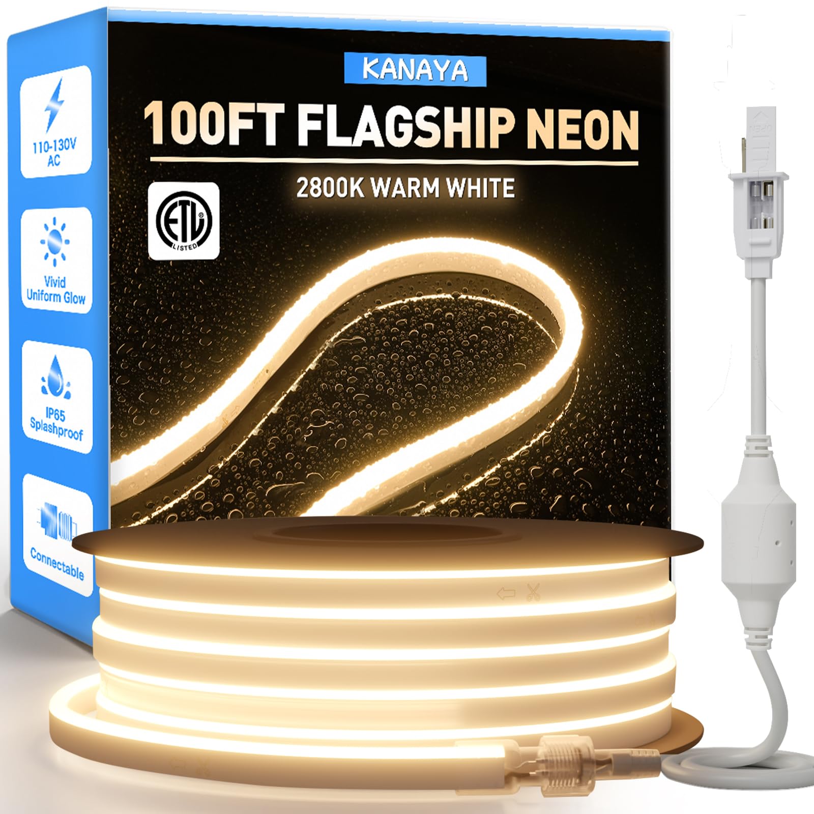 Amazon.com: KANAYA 100ft Led Neon Rope Lights Warm White 2800K, ETL ...
