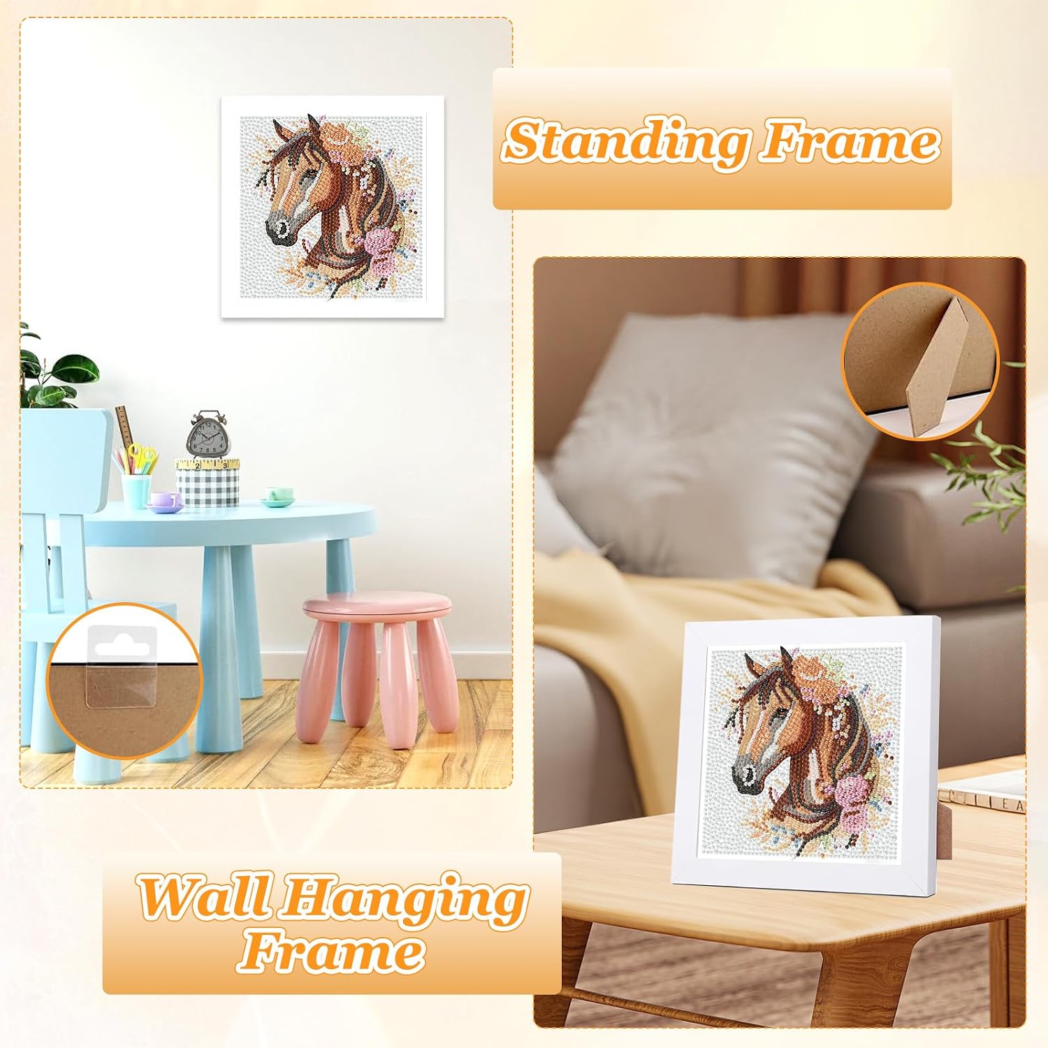 NAIMOER Horse Diamond Art Kits for Kids with Frame, Diamond Art for Kids Ages 4-8-12, Small Diamond Painting Kits Easy Gem Arts for Beginners with Package for Gift Home Wall Decor 7X7 Inch image 3