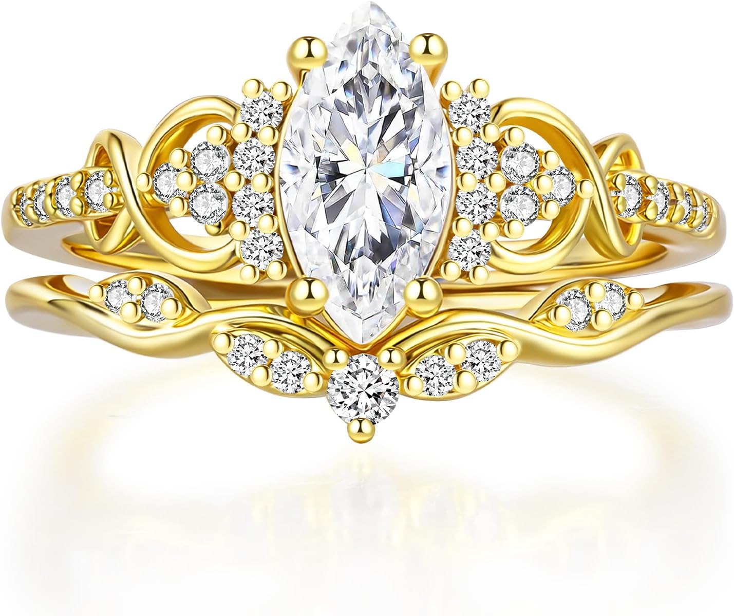 LAZLUVU Vintage Marquise Engagement Ring Set for Women Bridal Stacking Rings Anniversary Jewelry