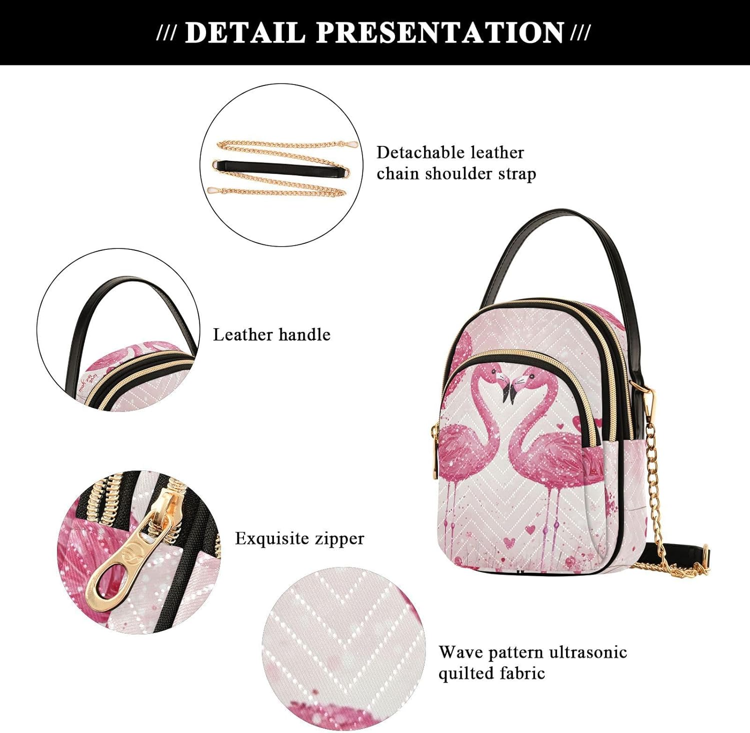 Flamingos Love Print Women‘s Shoulder Handbag Crossbody Purse Stylish Ladies Shoulder Bag Top Handle Satchel