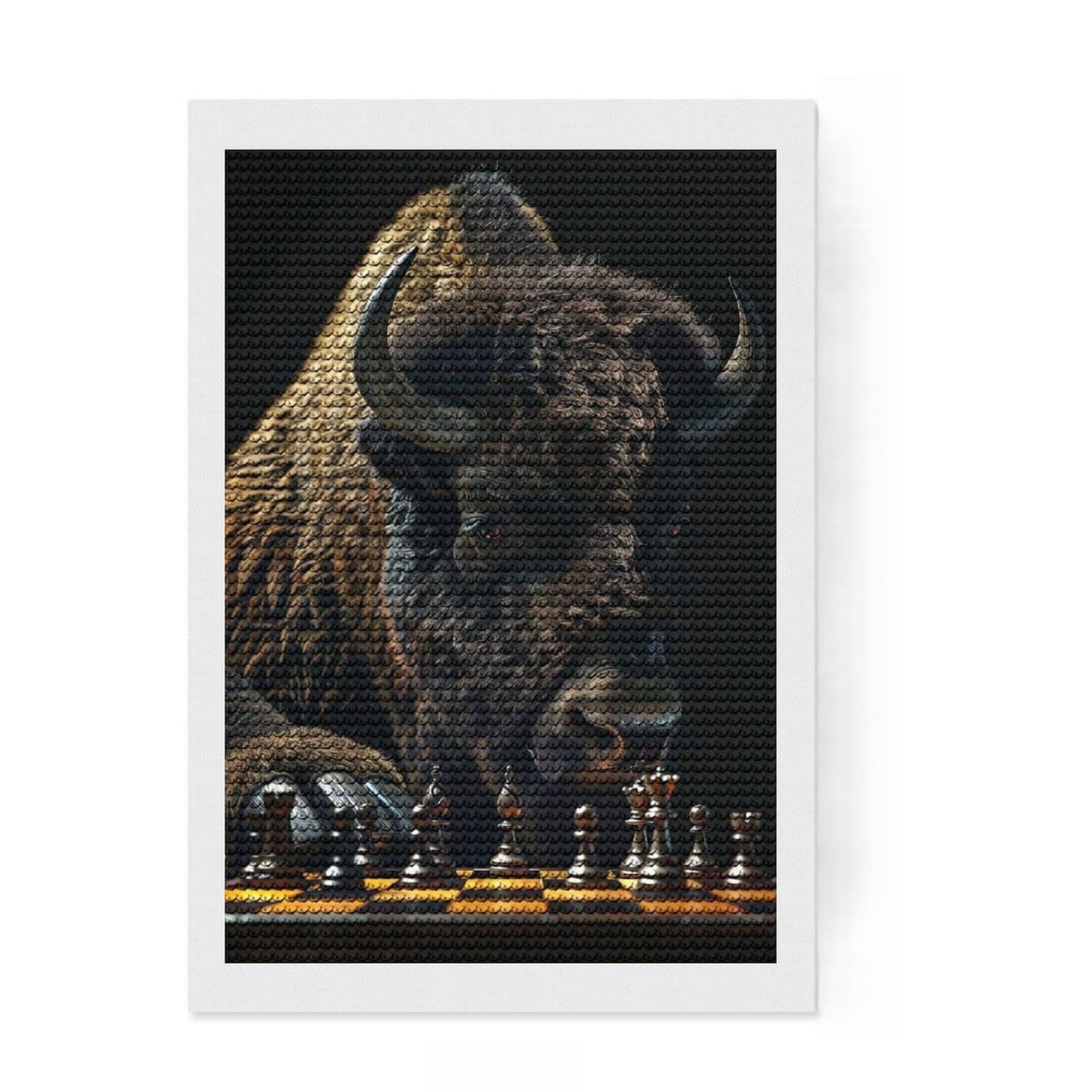 Junmoney Bison Chess Full Drill Diamond Painting Kit 8"x12", for Adults, Mindful Craft Activity, Bedroom Decor, Festive Craft Gift