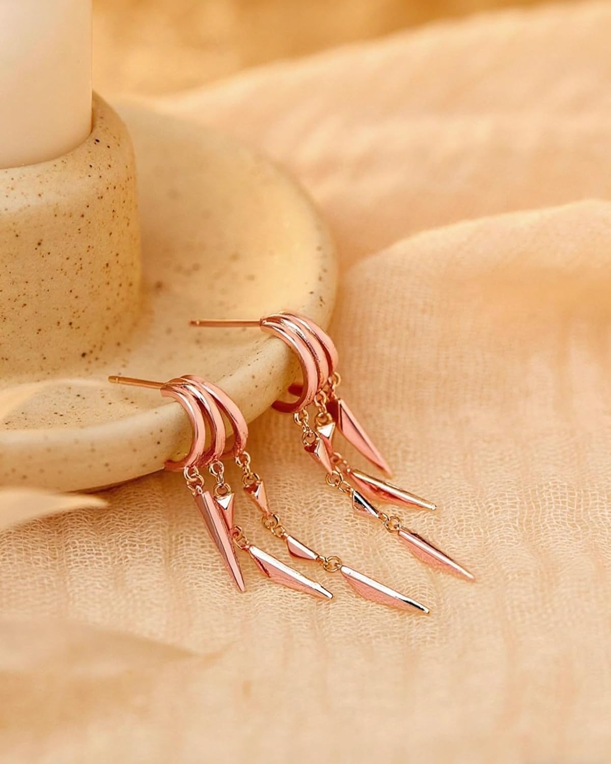 Gold Earrings for Women Trendy 14K Gold Plated Dangle Earrings Small Hoop Huggie Drop Stud Earrings Cubic Zirconia Simple Minimalist Dainty Chain Tassel Illusion Hypoallergenic Earrings - Image 6