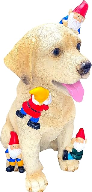 LABRADOR RETRIEVER Garden Gnome Statue - 11" Lifelike Funny Gnomes Naughty Dog Gnome Garden Sculpture for Outdoor or Indoor Waterproof coating ideal Yard Lawn Garden Office Home decoration