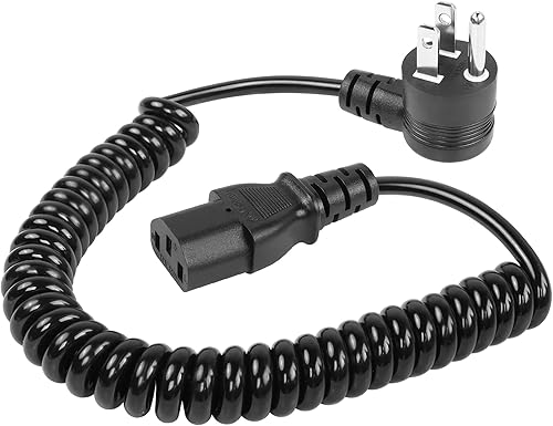 Miniatura 8 de GELRHORN - Cable de resorte eléctrico de 4.9 pies, 90 grados, 3 clavijas, NEMA 5-15P a IEC 320 C13, 10A, 250 V15 A, 125 V, 18 WAG, ángulo
