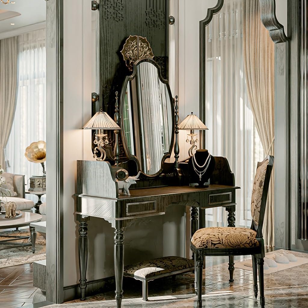 white christmas dresses Luxury Modern European Style Glossy Carving Dressing Table main image 1