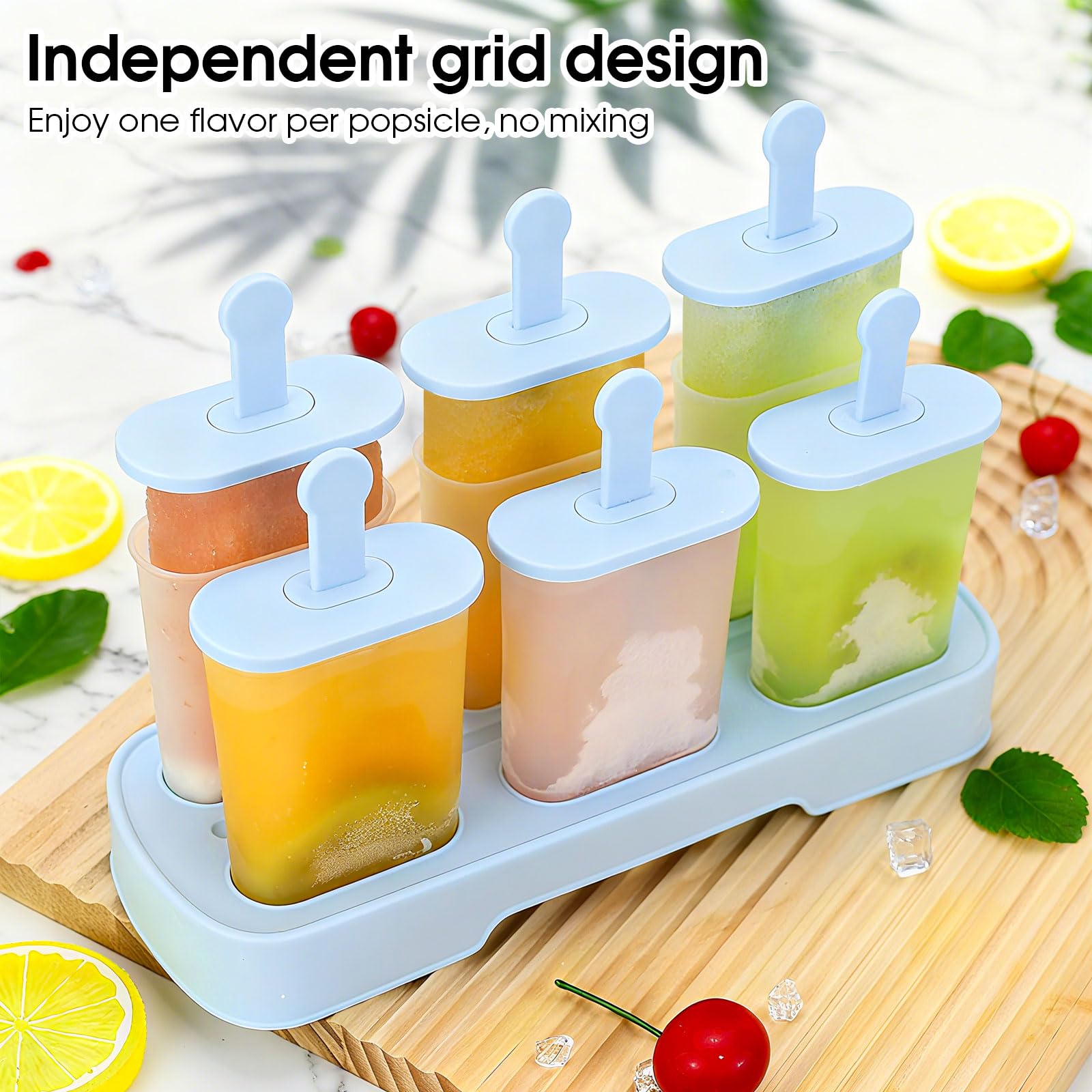 Eis am Stiel, 6-fach Eisformen Eis am Stiel, BPA-frei aus Wassereis Formen, Wiederverwendbare Eisformen, Spülmaschinenfest (Blau)