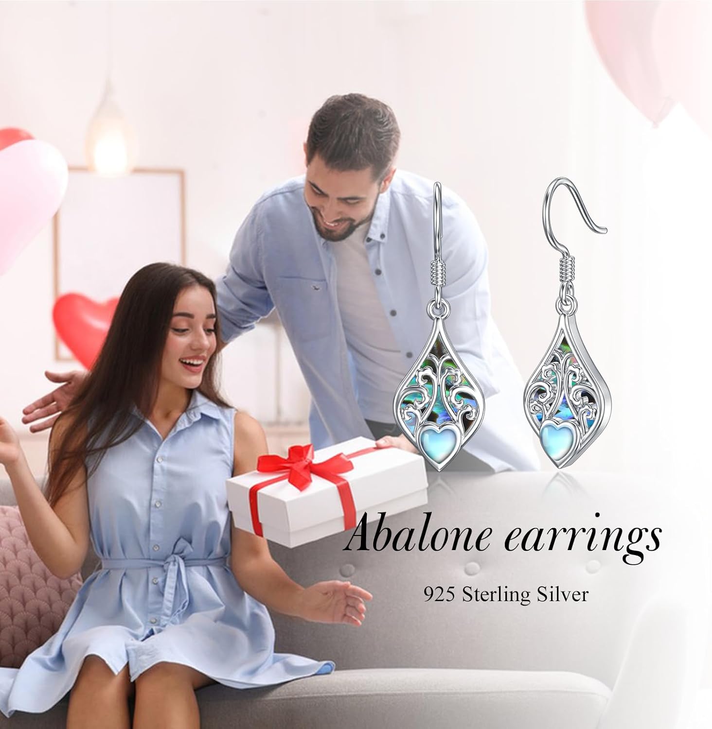 PELOVNY 925 Sterling Silver Filigree Dangle Earrings Hypoallergenic Abalone/Cubic Zirconia/Moonstone Earrings Vintage Jewelry Christmas Birthday Gifts for Women Mom Her