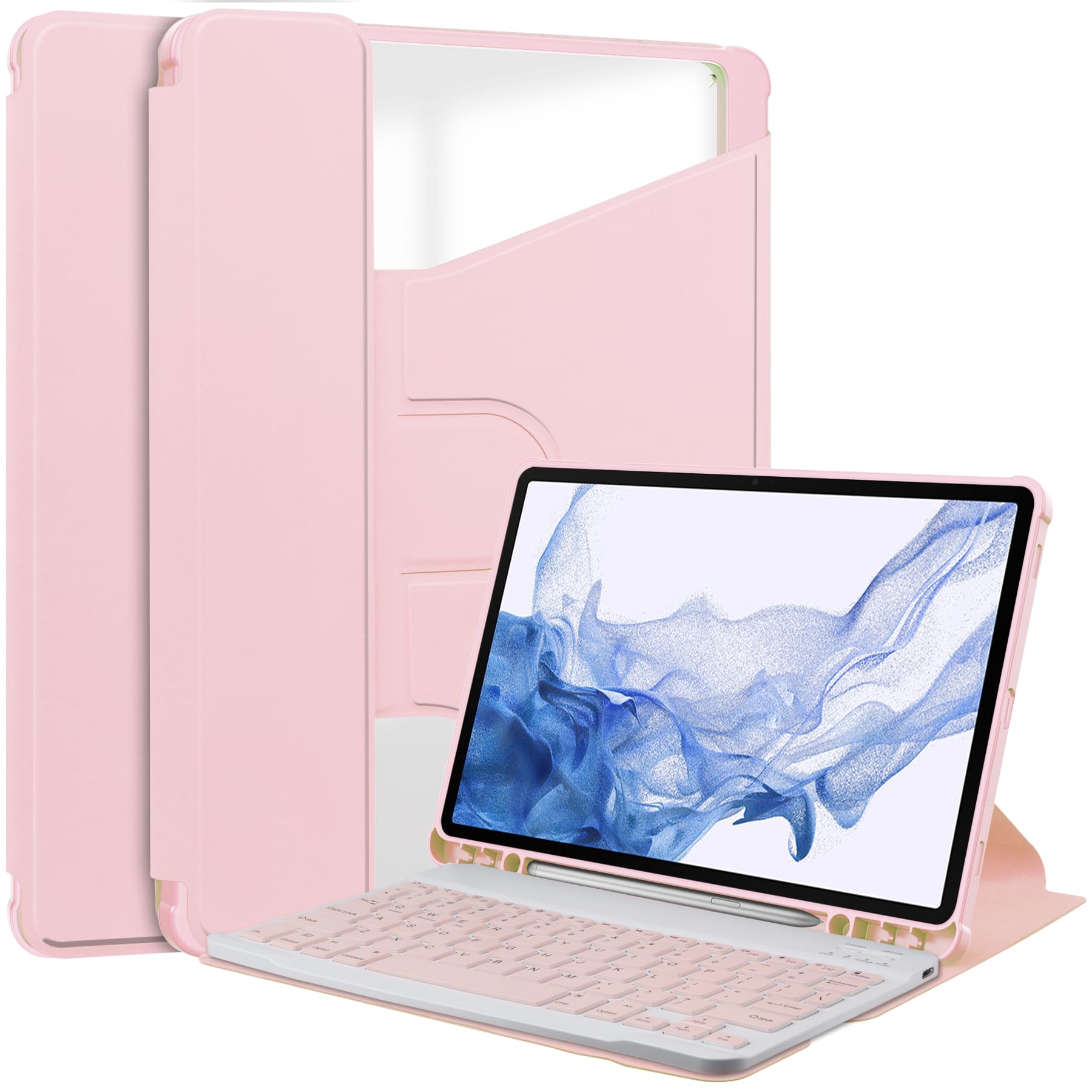 Gylint Case for Galaxy Tab S10 Plus 2024, Pink 12.4 inch Ultra-Thin PU Leather Folding Folio Stand Case with 360 Rotation
