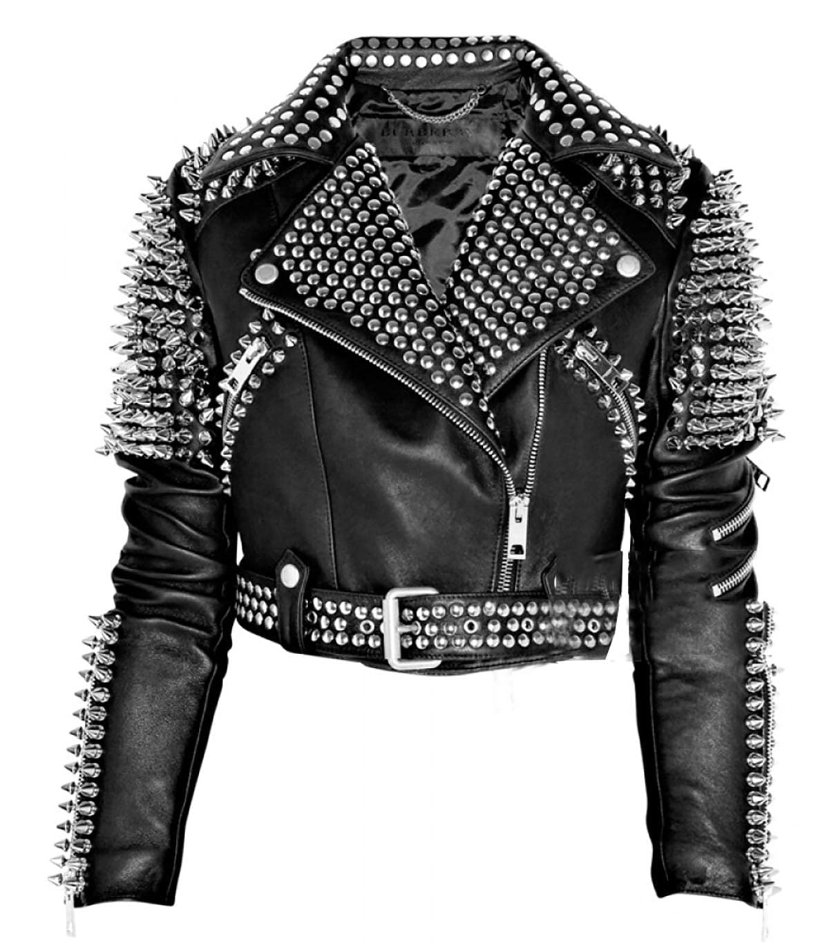 Womens Gothic Brando Rock Punk Studded Fringe Biker Black Motorcycle Leather Jacket