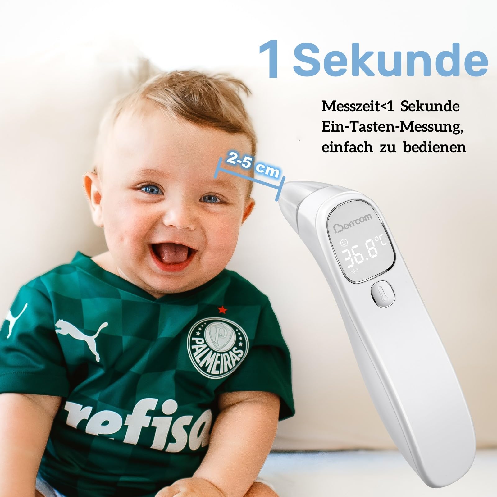 Berrcom Termómetro de fiebre sin contacto para frente y oído, termómetro digital médico por infrarrojos, termómetro de frente para bebé, adulto con alarma de fiebre, lectura instantánea