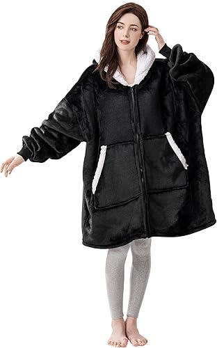Dreamcountry - Sudadera tipo manta de gran tamaño con capucha, unisex, con bolsillo grande, súper cálida y acogedora, de Sherpa, con mangas cómodas