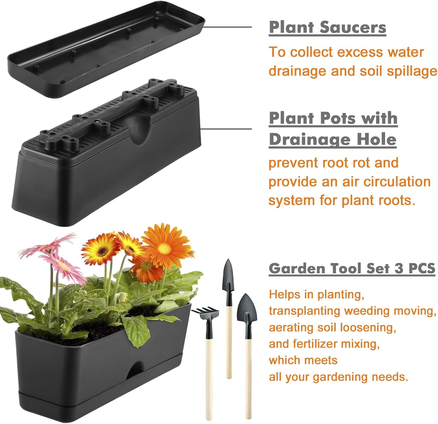2-Pack Large Window Boxes Planters 16 Inch Rectangle Plant Box Rectangular Planters for Outdoor and Indoor Plants Plastic Windowsill Planter for Herbs Vegetable Flowers Long Window Sill Planters