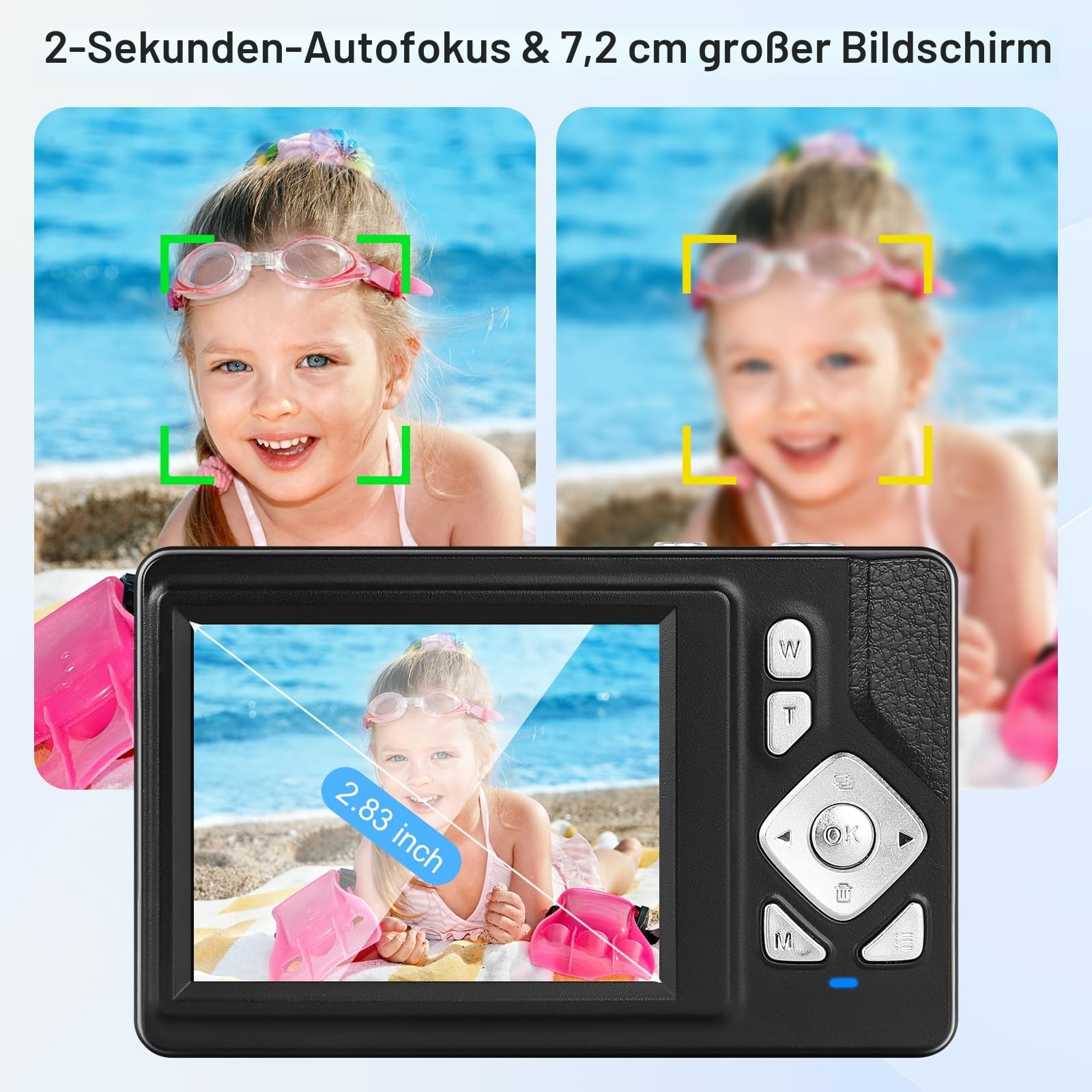 Digitalkamera 4K - 48MP UHD Kompakt Digitalkamera mit 2.8“ LCD Bildschirm und 18X Digitalzoom Anti-Shake Fotografie Vlogging Kamera mit 32gb SD Karte für Kinder Studenten Anfänger Teen (Schwarz)