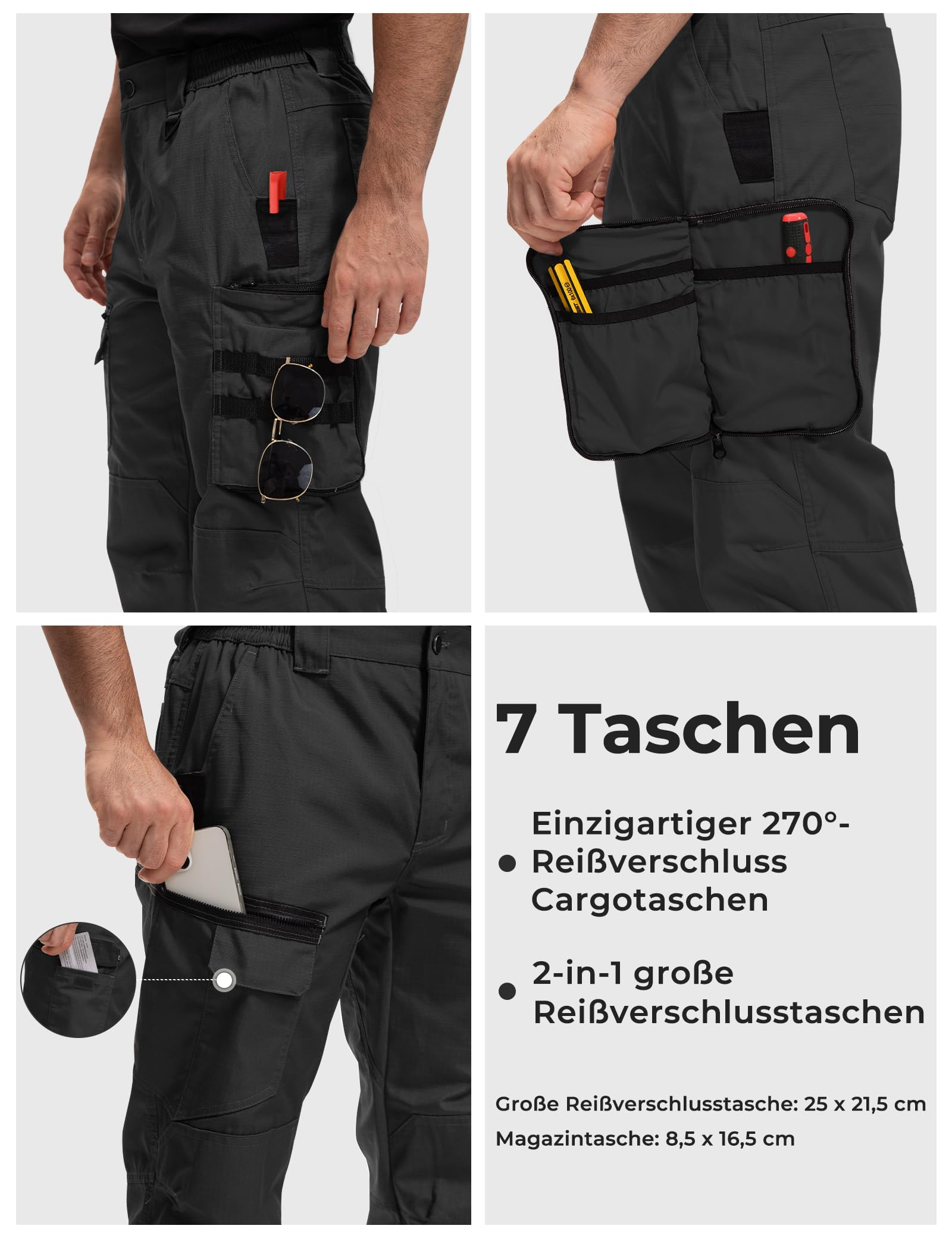 MOURCE Pantalones tácticos para hombre, resistentes al agua, de secado rápido, pantalones cargo para hombre, con 7 bolsillos, transpirables, para trabajo al aire libre, senderismo