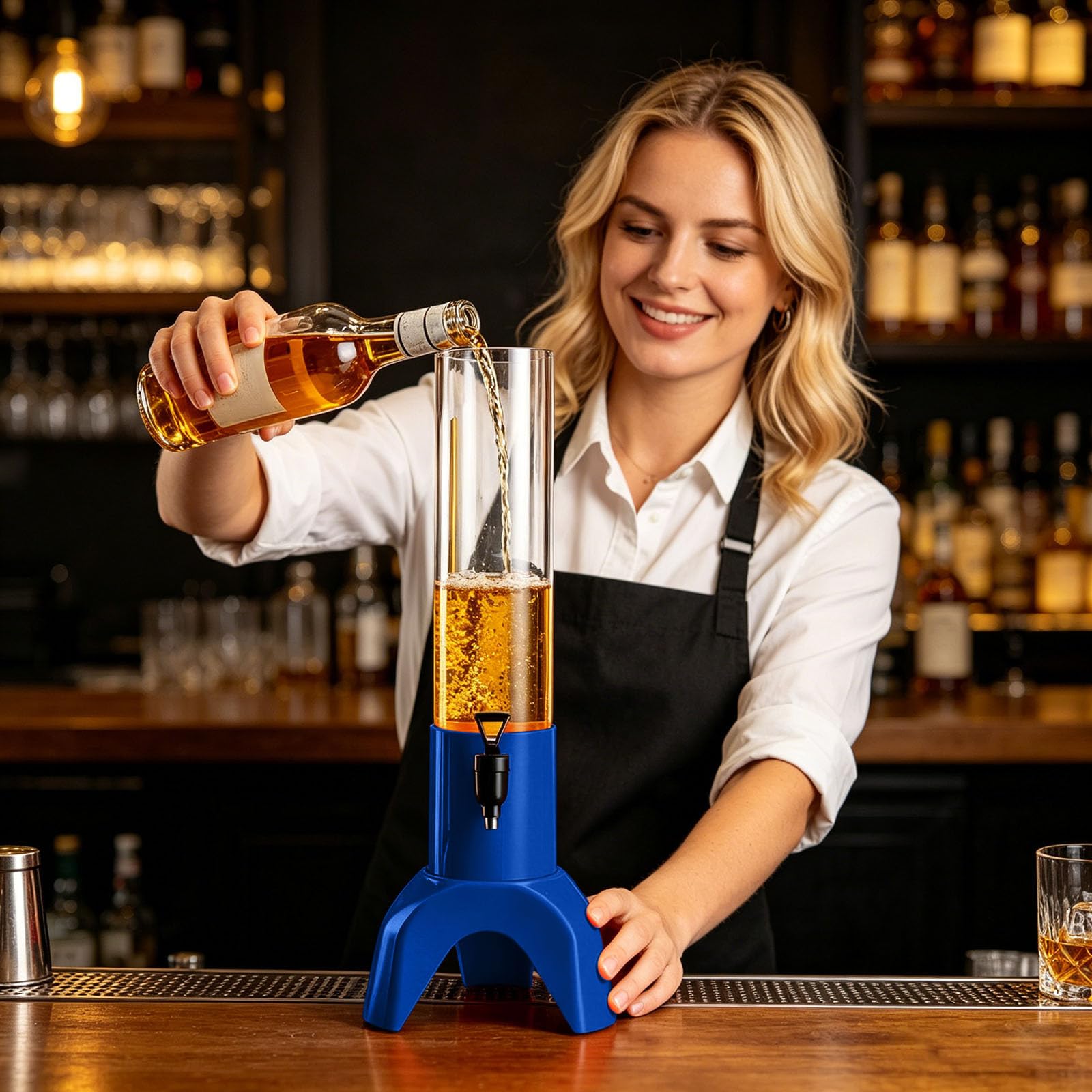 Dispensador de cerveza de plástico con grifo, dispensador de bebidas de 1,5 L para fiestas en casa, bares, incluye soporte y tubo de hielo para licor, jugo, margaritas y más