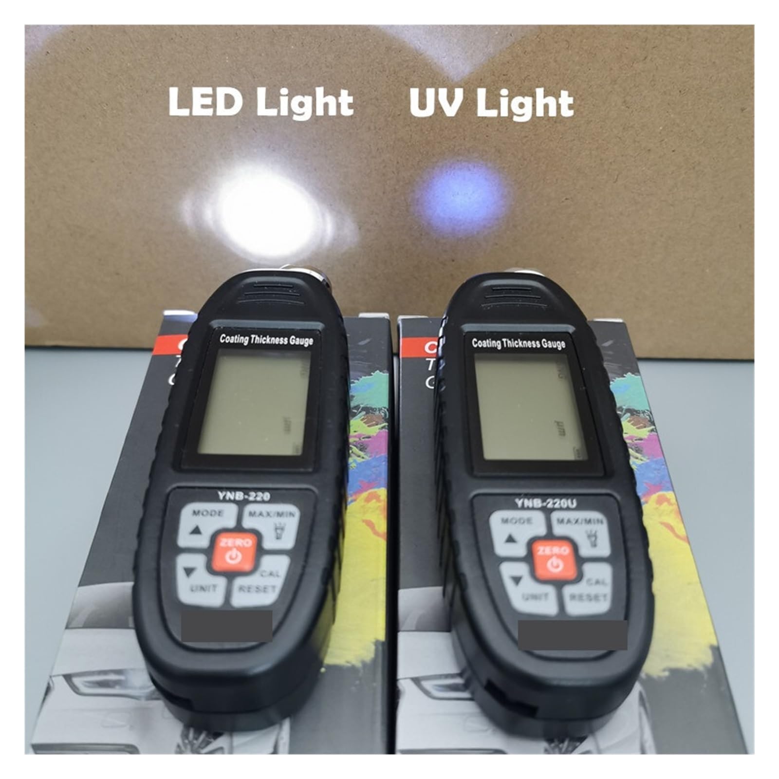 Medidor de espesor revestimiento 220/220U, medidor pintura coche con luz LED/UV, Metal Zinc Fe/NFe/Fe+Zn,Sensor preciso