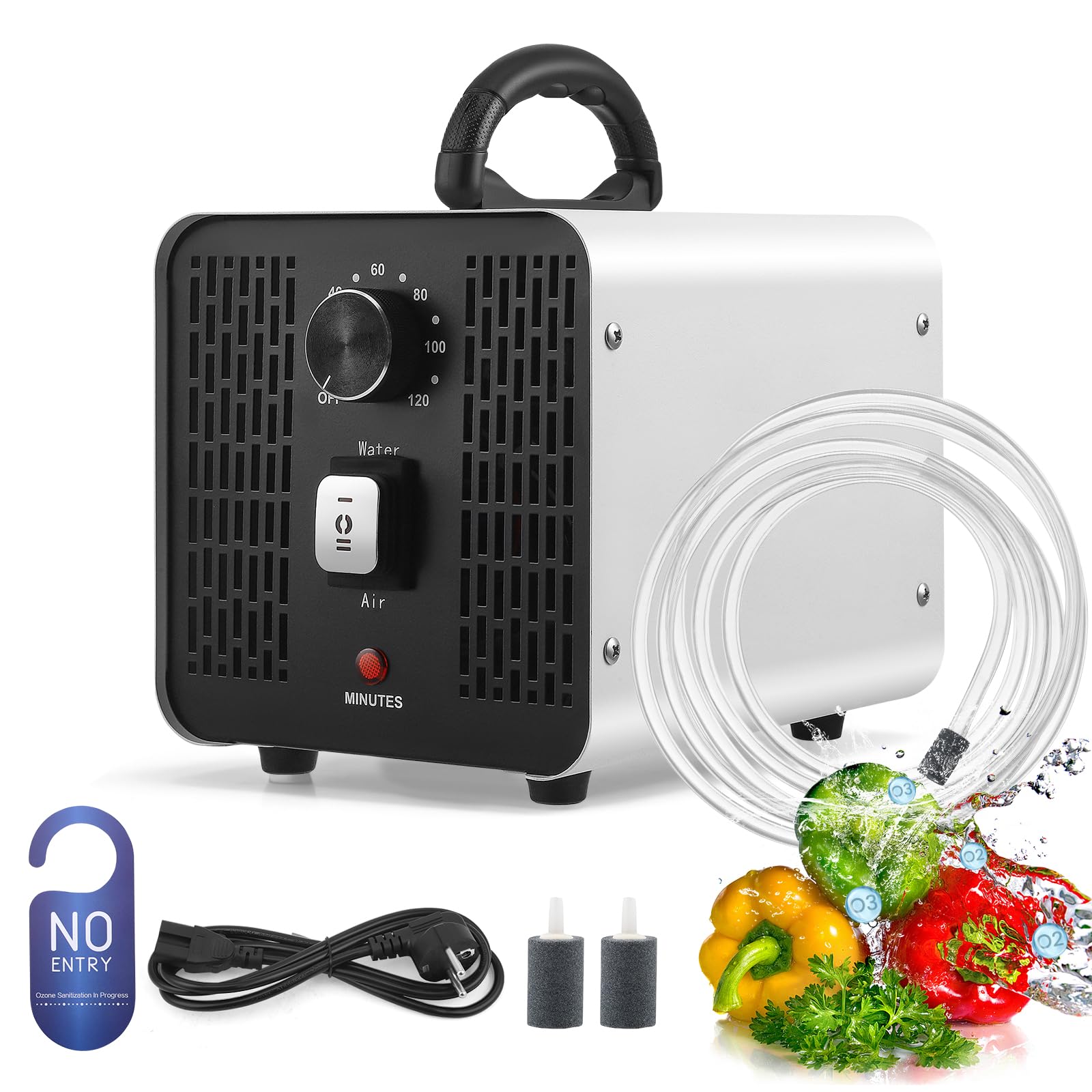 2 In 1 Generatore Di Ozono, 60000Mg/H,con Modalità Acqua e Aria, 400㎡,Timer 120 Min,Ozonizzatore Per Ambienti,Casa,Voiture,Appartamenti,Hotel,Cucina (Bianco)