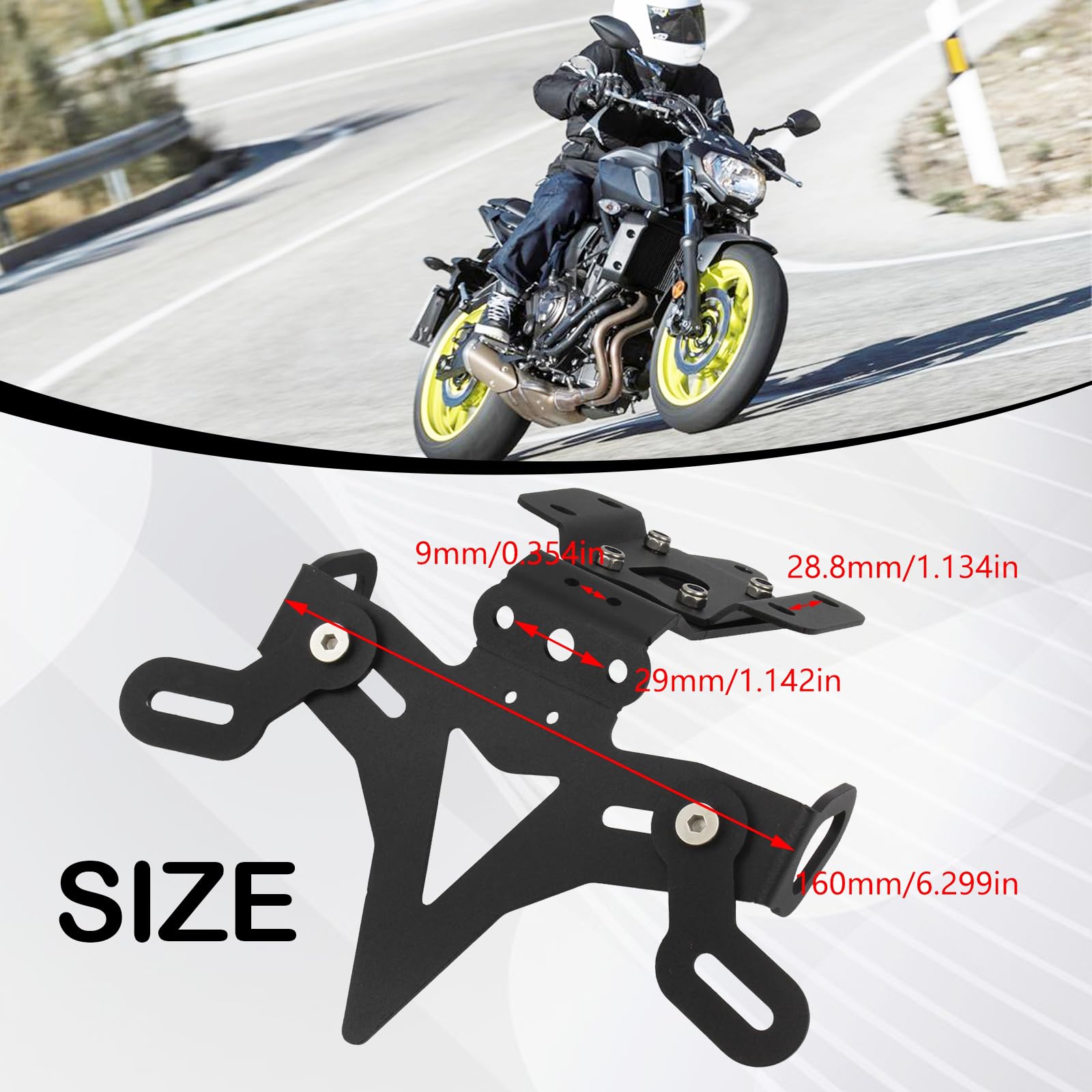 Portatarga Per Moto Per Yamaha Mt-07 2018-2023/Mt-07 2014-Up/Fz-07 2018-2023/Fz-07 2014-Up Portatarga Regolabile Per Moto Con Luce Posteriore
