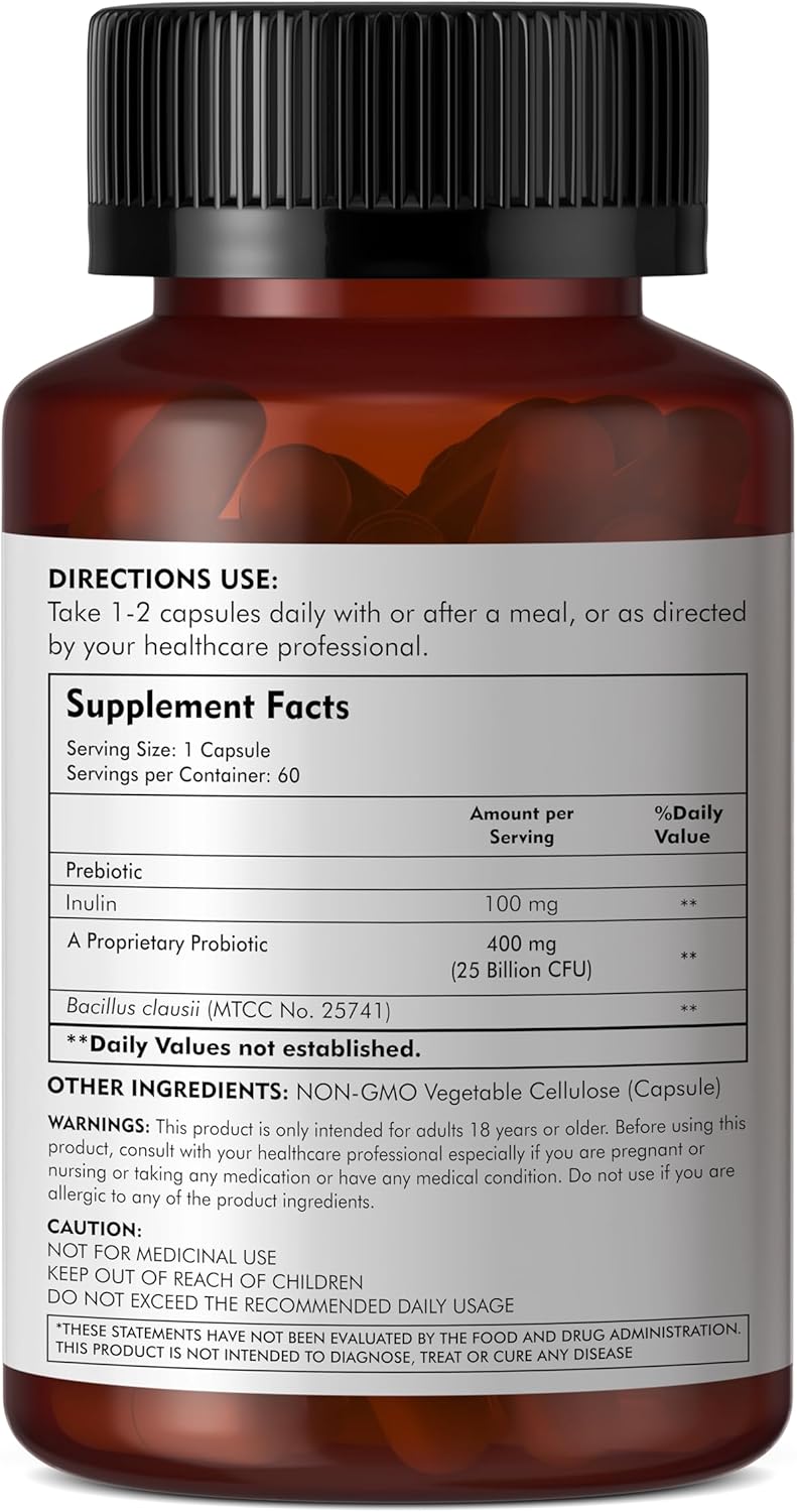 Bacillus clausii Probiotics for Women & Men, Helps Digestive Issues, Boost Immunity, and May Help in Prevent Infections, 25 Billion CFU Probiotic - 60 Veggie Capsules - Image 3