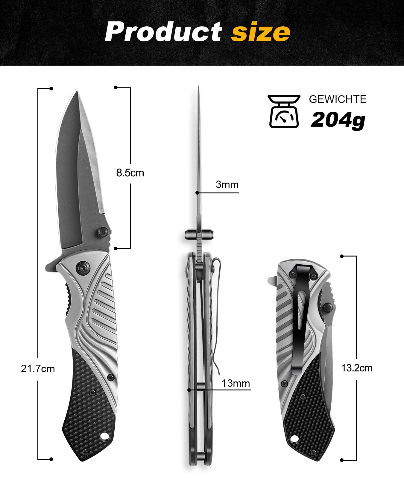 ISEYOU Couteau Pliant Acier Inoxydable 3Cr13 Revêtue Titane Brise-Vitre Survie EDC