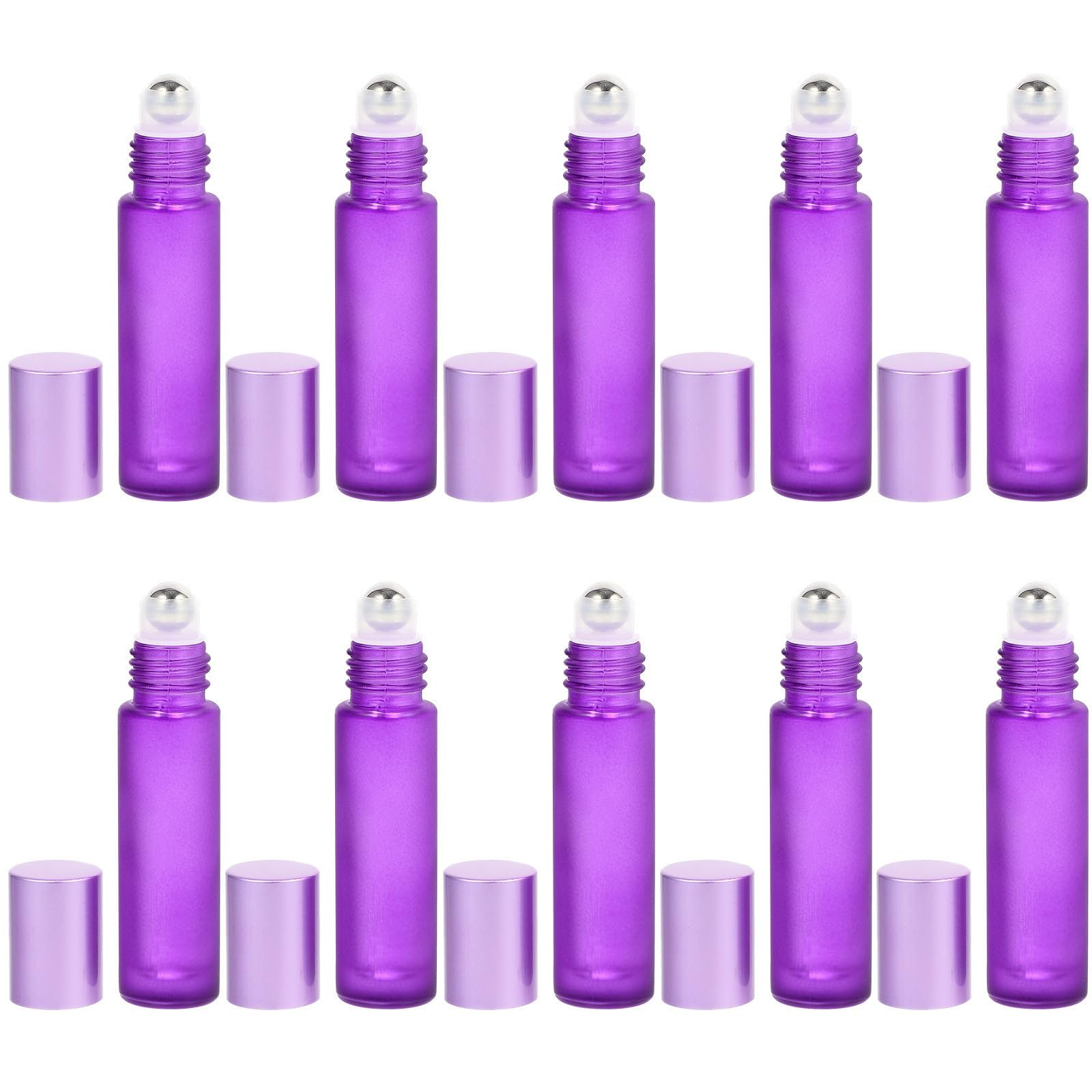 Botellas roll-on de vidrio de 10ml en color púrpura con bola de acero para cosméticos
