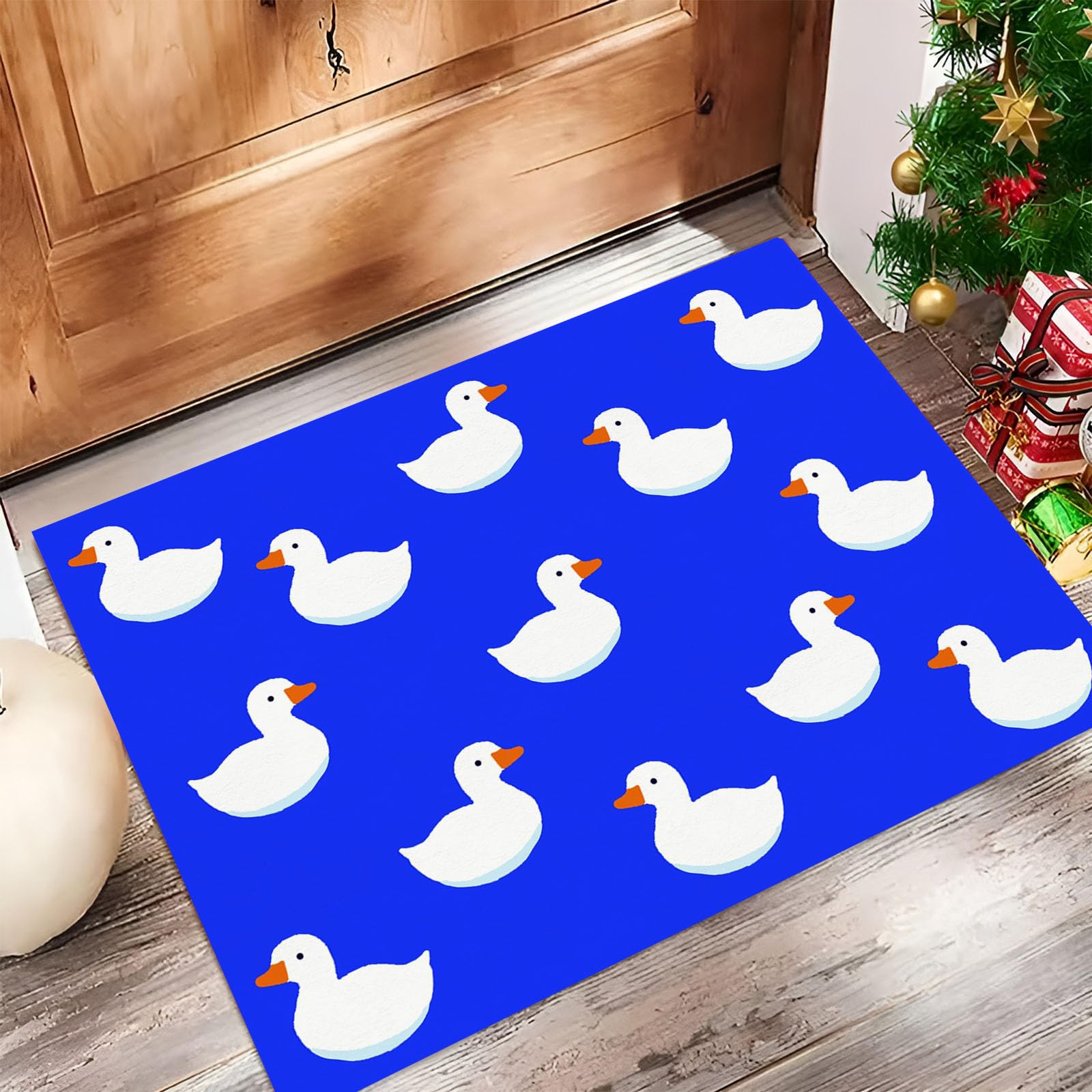 Felpudo exterior antideslizante azul oscuro de 60 x 90 cm con diseño de ganso