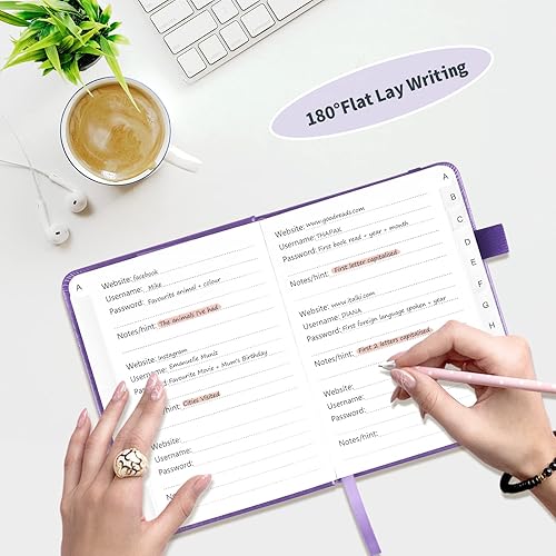 Miniatura 6 de Libro de contraseñas con pestañas alfabéticas, protector de contraseñas de tapa dura, organizador de cuadernos de contraseñas para computadora y