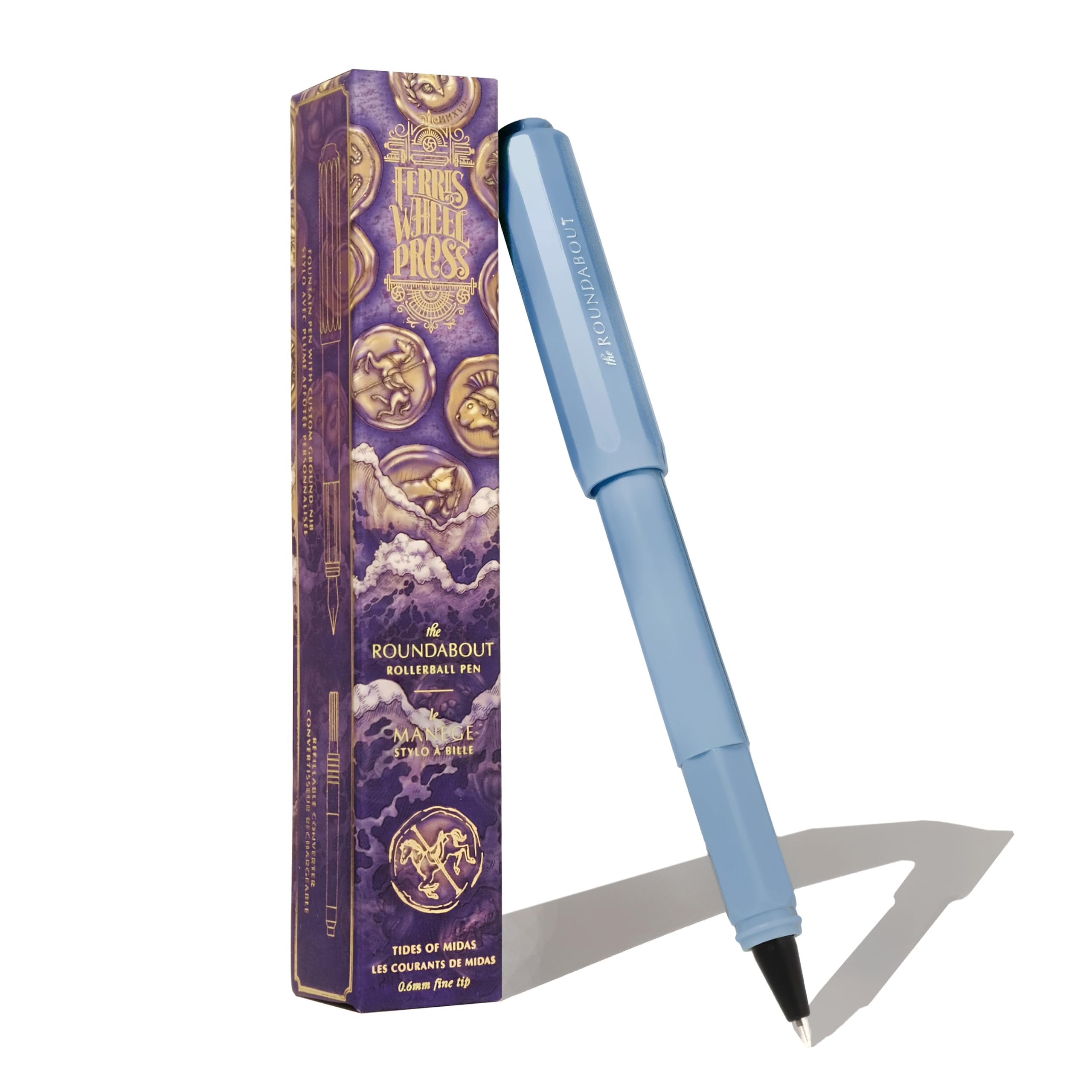 Ferris Wheel Press , Rollerball Pen, Acrylic blend body, Air-sealed click locking cap, Tides of Midas, Sky Blue, Fine Nib