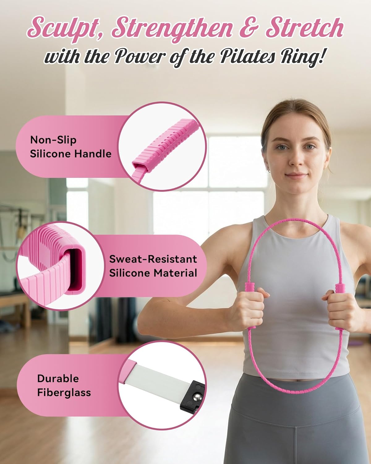Pilates Ring, Silicone Magic Pilates Rings, Lightweight & Durable Flexible Fitness Circle Exercise Equipment for Toning Arms, Thighs,Legs, Core,Yoga & Physical Therapy