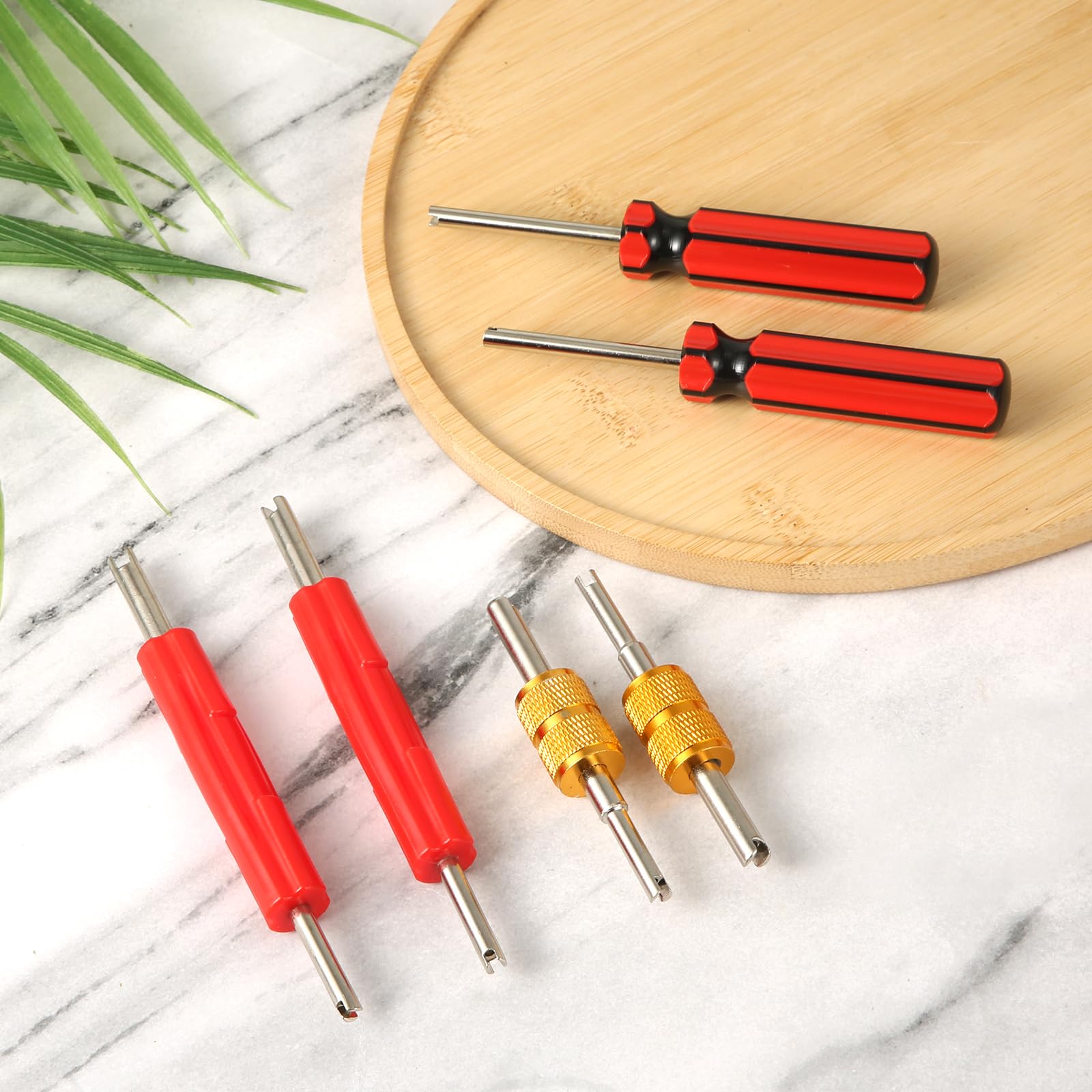 6pcs Outils de Clé de Noyau de Valve, Obus de Valve Clim à Tête Simple et Double Tire Valve Extracteur de Tige de Valve Schrader pour Voiture Vélo Camping-Car Camion CVC Climatiseur