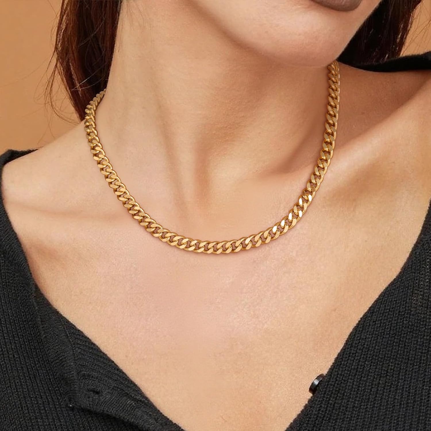 Gold Cuban Chain Necklace for Women, Trendy 14K Gold Plated Dainty Chunky Necklace Adjustable Cuban Link Chain Choker Necklace for Men Fashion Jewelry Best Gifts for Birthday Christmas Thanksgiving - Image 3