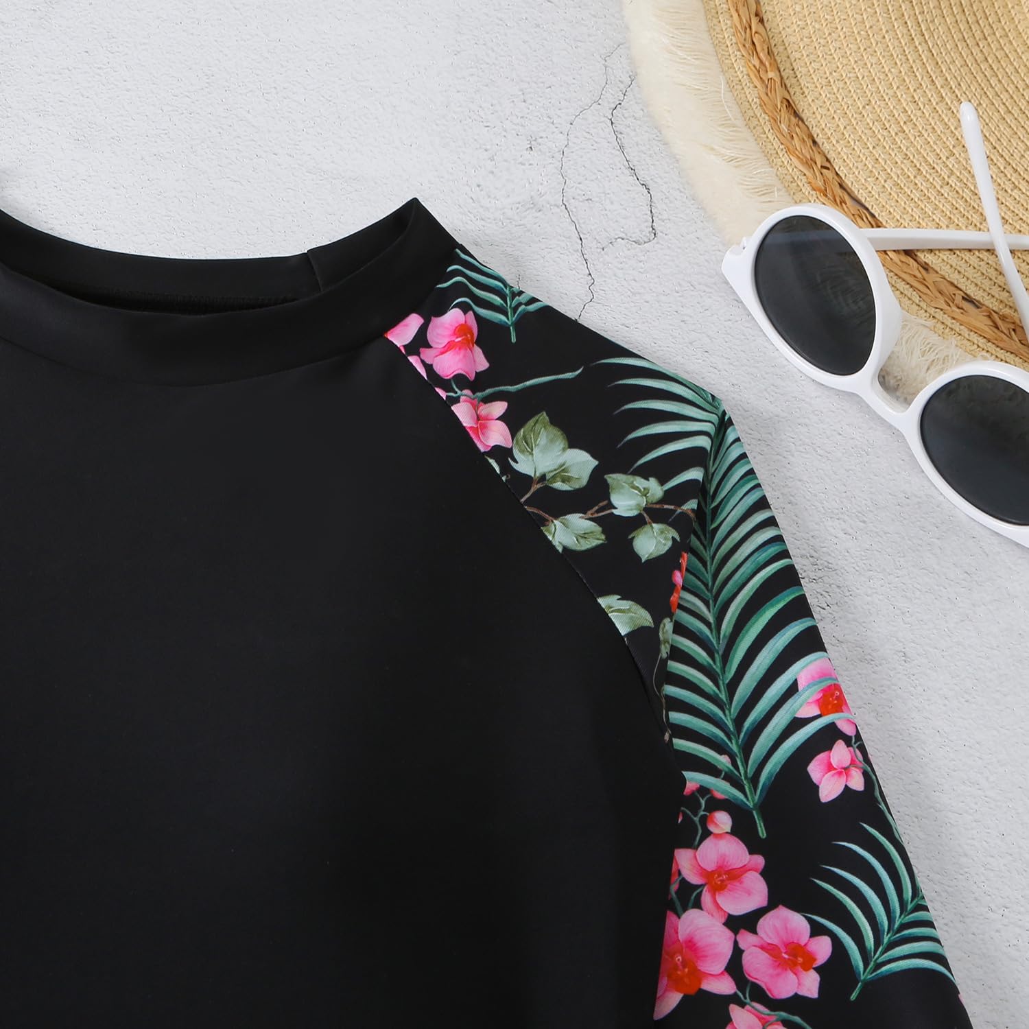 Owntop Rash Guard - Costume da bagno da donna a maniche lunghe, due pezzi con slip a vita alta e protezione solare
