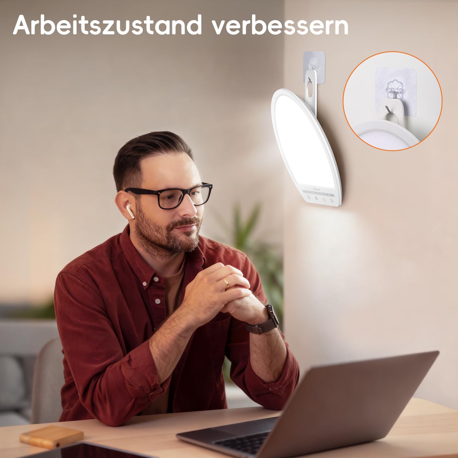 Comfytemp Tageslichtlampe Schreibtisch 16.000 Lux Sonnenlicht Lampe,UV-Frei Lichttherapie 19x24cm Simulation von Tageslicht für Verbessert Schlaf Stimmung Konzentration mit Speicherfunktion
