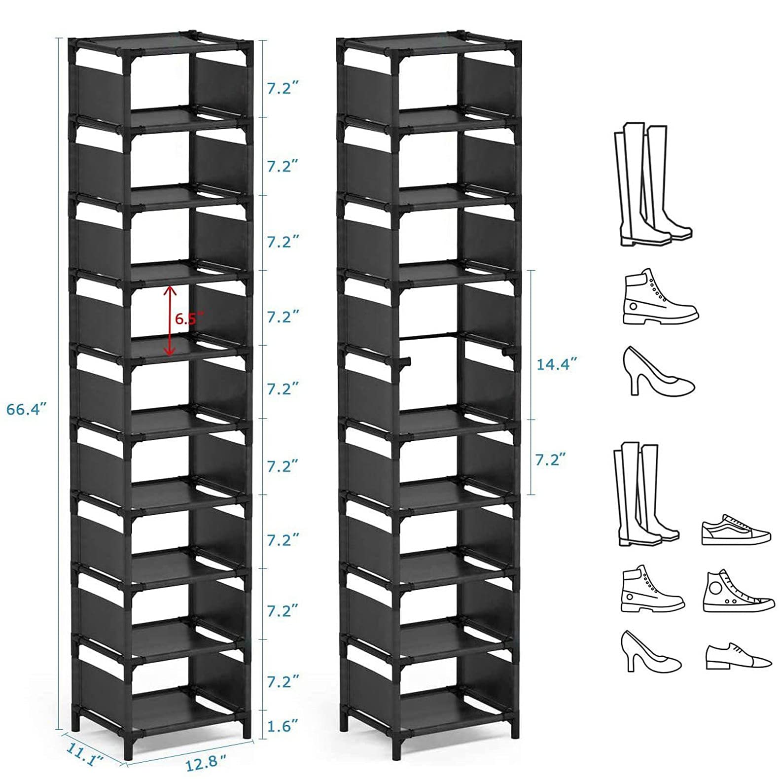 Scarpiera a 10 ripiani, organizer salvaspazio portatile per casa, ingresso e porta, supporto per scarpe fai da te, ideale per qualsiasi ingresso o armadio