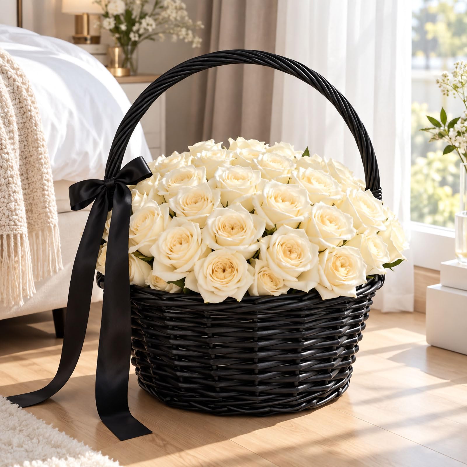 Cestino in rattan intrecciato con manici per picnic e gite, D