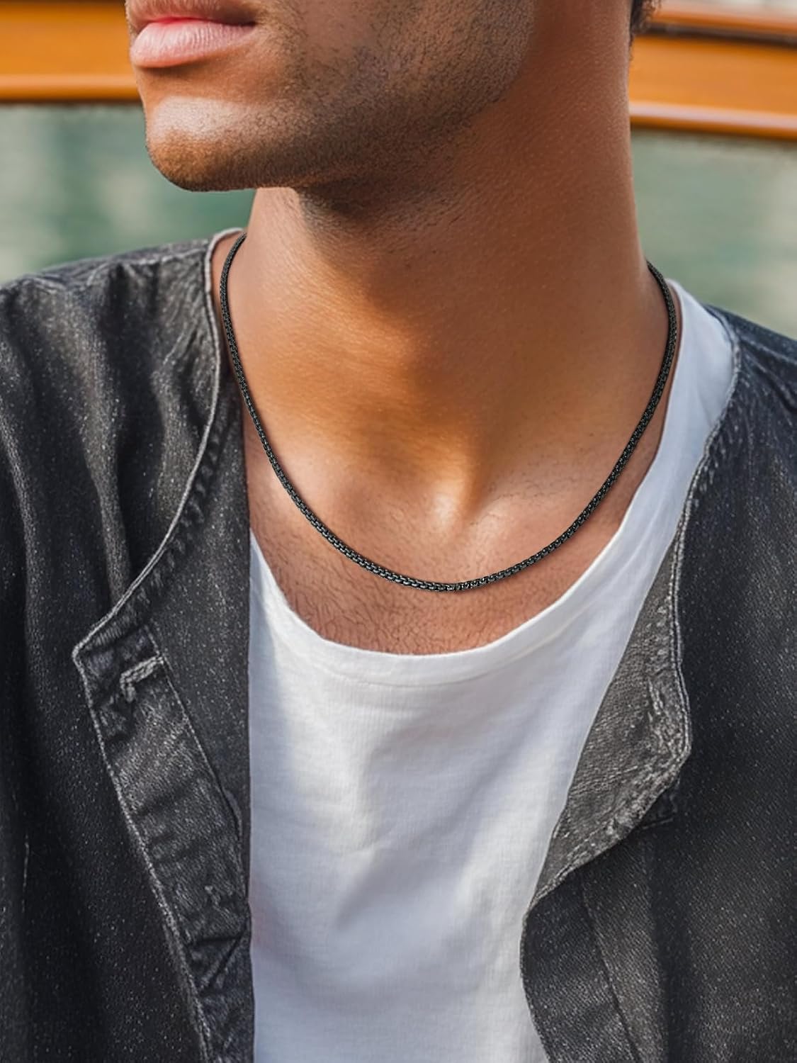ChainsPro Stainless Steel Box Chain for Mens, 2/4/6/8mm Flat Chains, 14"-30" Black/Silver/Gold Plated No Tarnish Mens Necklaces Jewelry Gifts for Father's Day Thanksgiving Christmas
