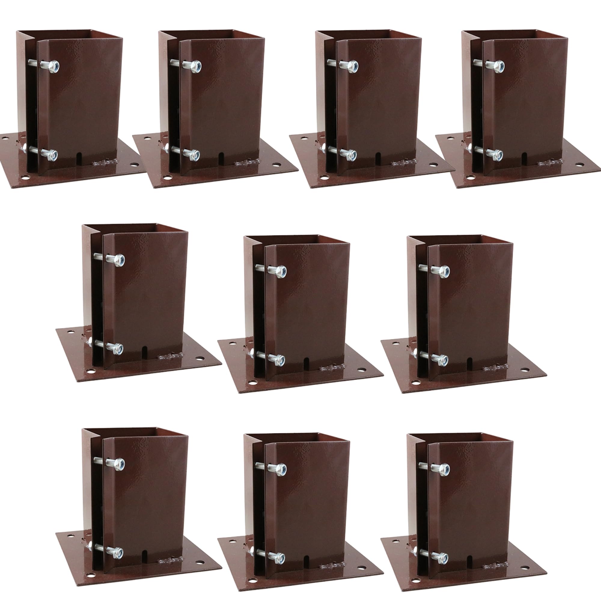 [FIXINGS DIRECT] 75x75mm Bolt Down Post Shoe Fence Post Holder Heavy Duty Red Oxide Dual Coat Weather Protection Decking Bases, Post Anchor, Pergolas, Carports 4"x4" (10 Pack (75x75mm))