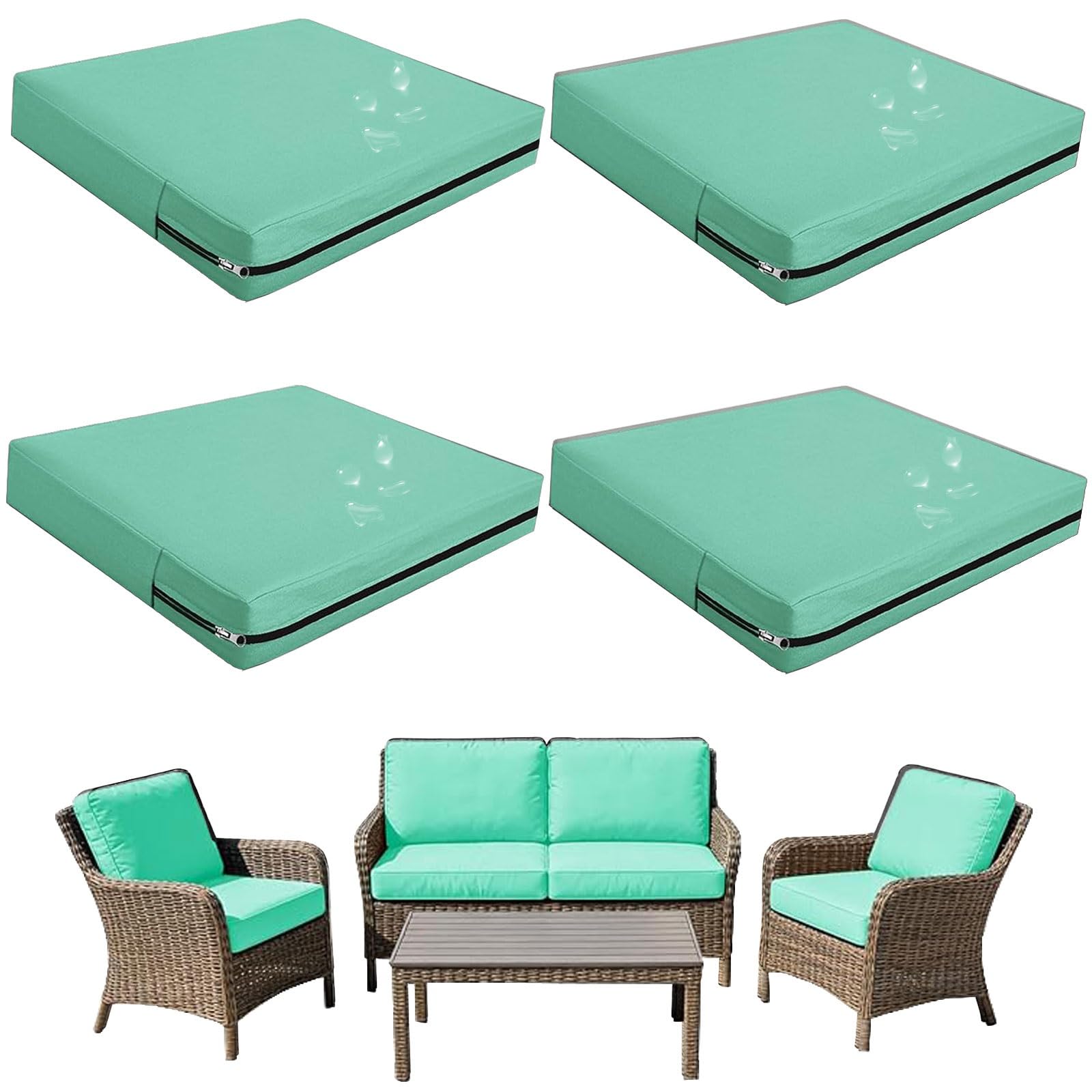 Replacement Outdoor Cushion Covers Waterproof, 65x65 60x60 50x50cm set of 6/4/2/1 Garden Sofa Seat Cushion Slipcover With Zipper for Chairs, Patio and Rattan furniture(Color20,63x68x12cm(4pcs)) — image 1