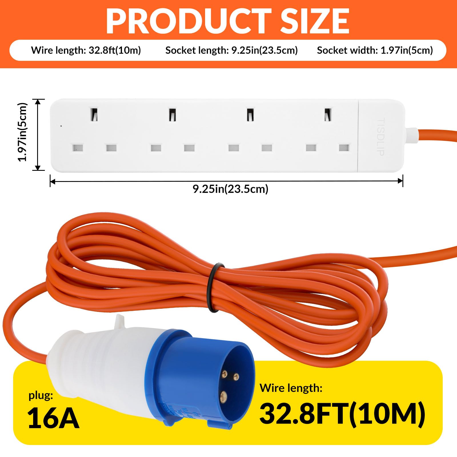 4 Gang Electric Hook Up for Camping,10 Metres 16A to 13A Extension Lead,Heavy Duty-250V Mains Lead for Caravans,Mobile Homes,Motorhomes — view 2