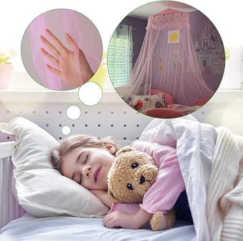 Vista 30 de Toldo de cama con mosquitera para niñas, cortinas de cama King con dosel tamaño Queen desde el techo, tienda de campaña para cama individual